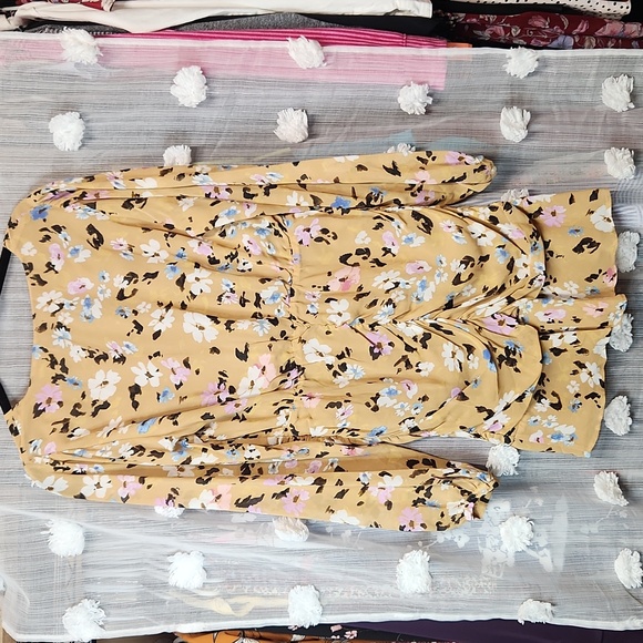 Dreamer Georgette Floral Print Surplice V-Neck Puff Sleeve Mini Blouson Dress - Picture 7 of 7